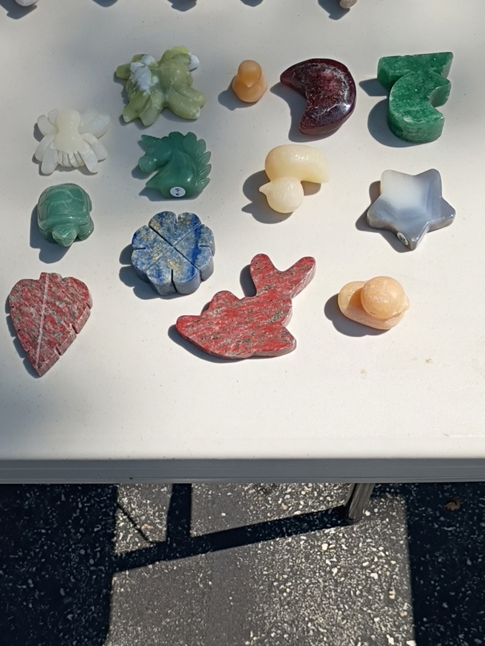 Hand Crafted multicolor carved stone assortment - red, green, blue, cream, white